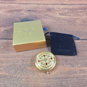 Estee Lauder Re-Nutriv Powder Compact Womens OS Gold Good Crystal Ruby Red Jewel